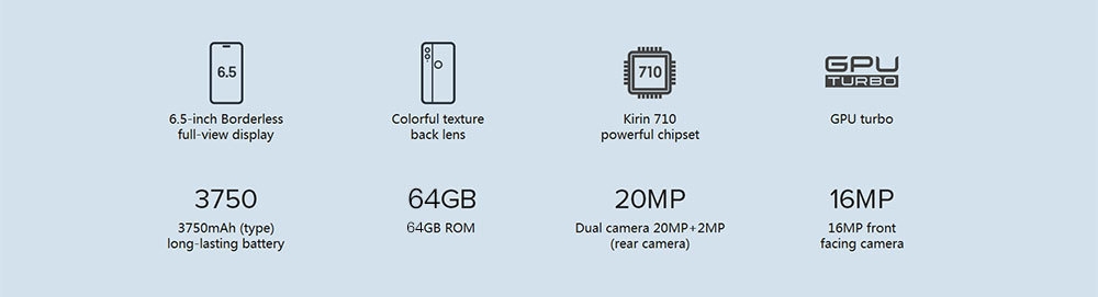 HUAWEI Honor 8X 4G Phablet 6.5 inch Android 8.1 Kirin 710 Octa-core 2.2GHz 4GB RAM 64GB ROM 20.0MP + 2.0MP Rear Camera Fingerprint Sensor 3750mAh Built-in