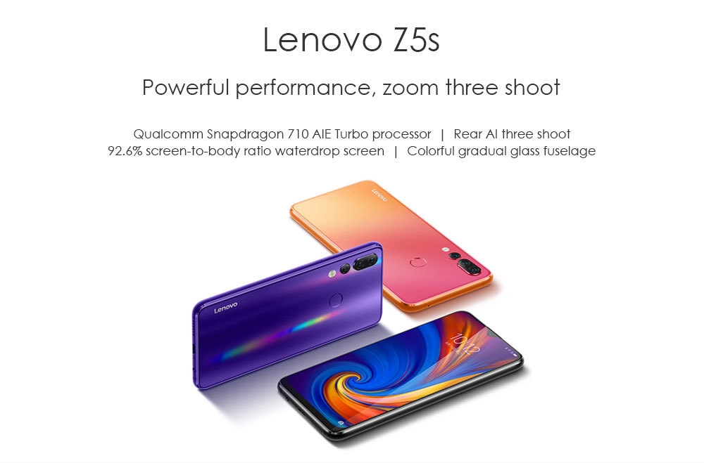 Lenovo Z5s 4G Phablet 6.3 inch Android P Qualcomm Snapdragon 710 Octa Core 4GB RAM 64GB ROM 16.0MP Front Camera Fingerprint Sensor 3300mAh Built-in
