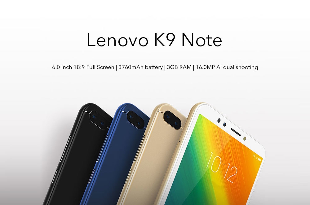 Lenovo K9 Note 4G Phablet 6.0 inch Android 8.1 Qualcomm Snapdragon 450 Octa Core 1.8GHz 3GB RAM 32GB ROM 16.0MP + 2.0MP Rear Camera Fingerprint Sensor 3760mAh Built-in