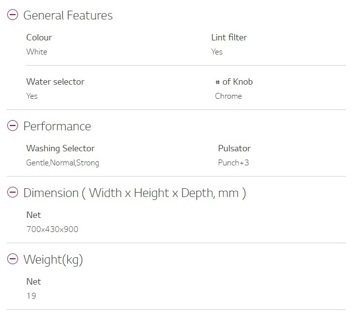 LG WP-750R Washing Machine specs on jumia