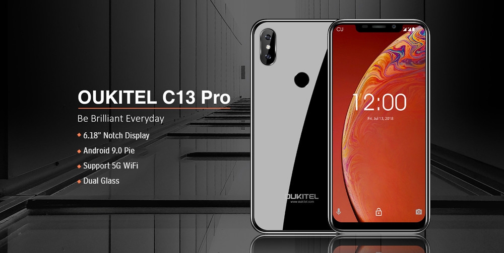 Oukitel C13 Pro 6.18-Inch(2GB/16GB), 3 Camera Android 9.0 Quad Core 3000mAh 4G Smartphone-BLACK