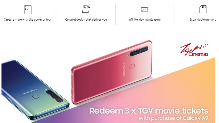 Samsung Galaxy A9 (2018) (6GB,128GB ROM),Android 8.0,Quad Rear Cameras (24MP + 5MP + 10MP + 8MP) Dual SIM - Bubblegum Pink