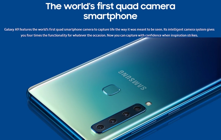 Samsung Galaxy A9 (2018) 6.3-Inch SAmoled (6GB, 128GB ROM),Android 8.0 Oreo, Quad Rear Cameras (24MP + 5MP + 10MP + 8MP) + 24MP ,4G LTE Dual SIM Smartphone - Caviar Black